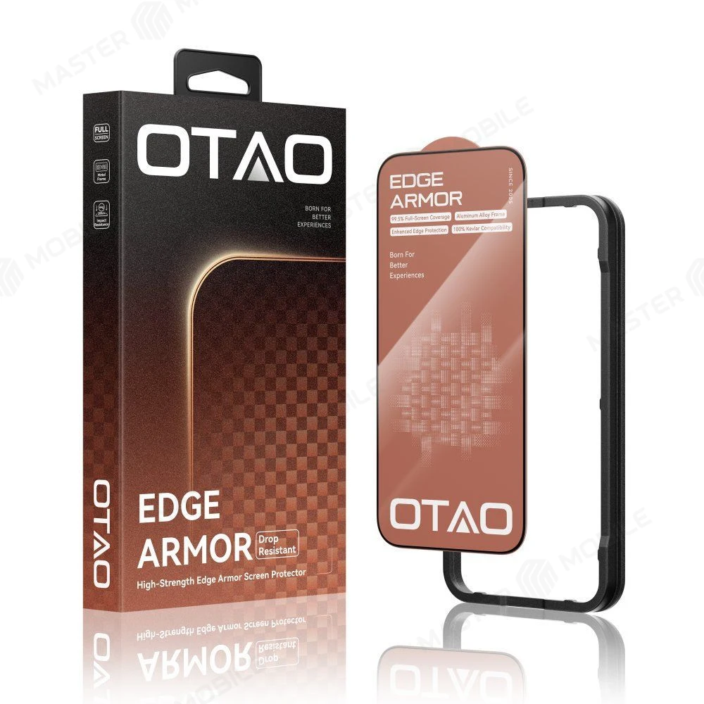 Защитное стекло OTAO Edge Armor для Apple iPhone 16 Pro / iPhone 17 (металлическая рамка) 