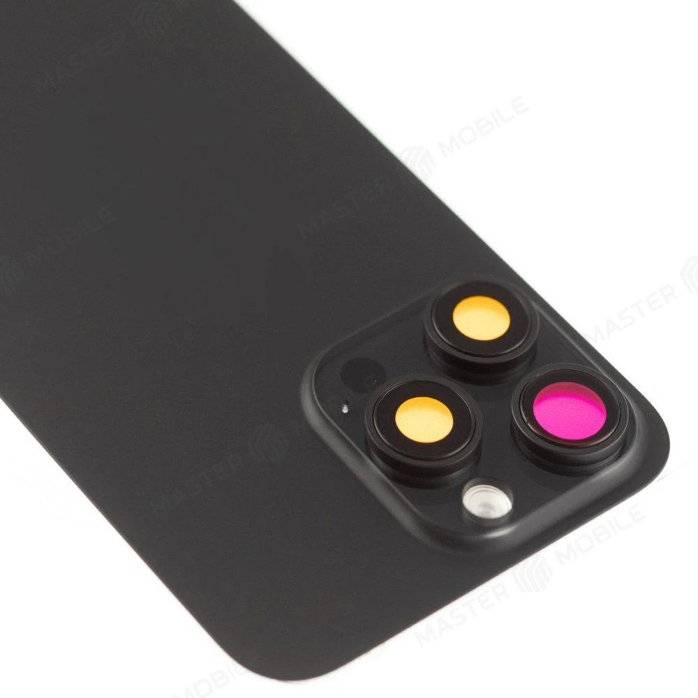 Задняя крышка для Apple iPhone 15 Pro Max (черный) (в сборе со стеклом камеры и шлейфом) (Premium)  фото №3