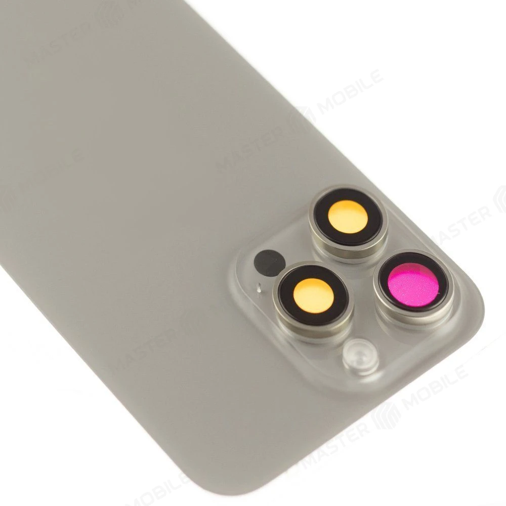 Задняя крышка для Apple iPhone 15 Pro Max (титановый) (в сборе со стеклом камеры и шлейфом) (Premium)  фото №3