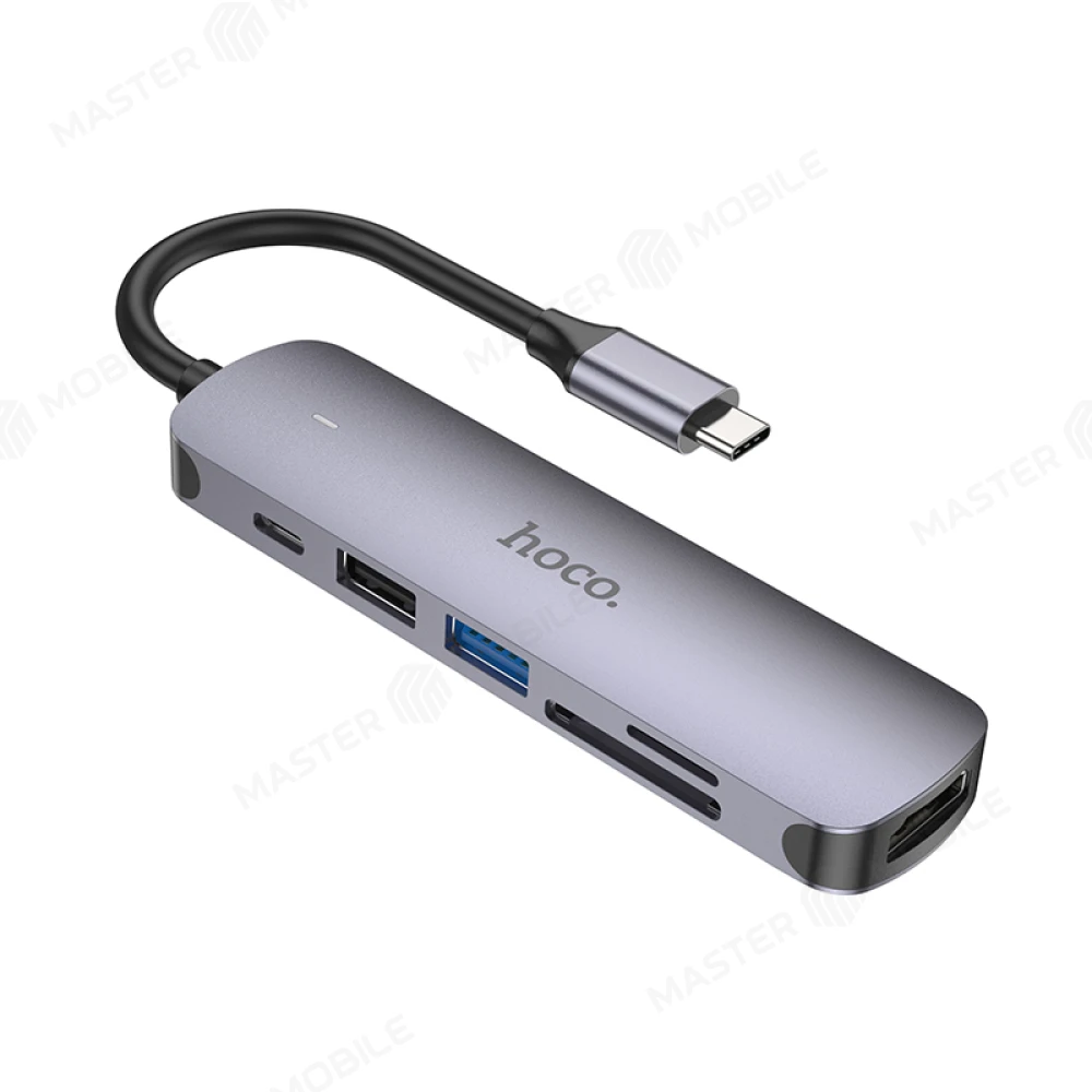 Разветвитель USB Hub Hoco HB28 HDMI/2 USB/TypeC/SD - TypeC (серый) фото №3