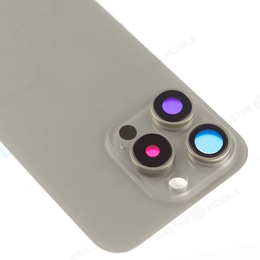 Задняя крышка для Apple iPhone 15 Pro (титановый) (в сборе со стеклом камеры и шлейфом) (Premium)  фото №3