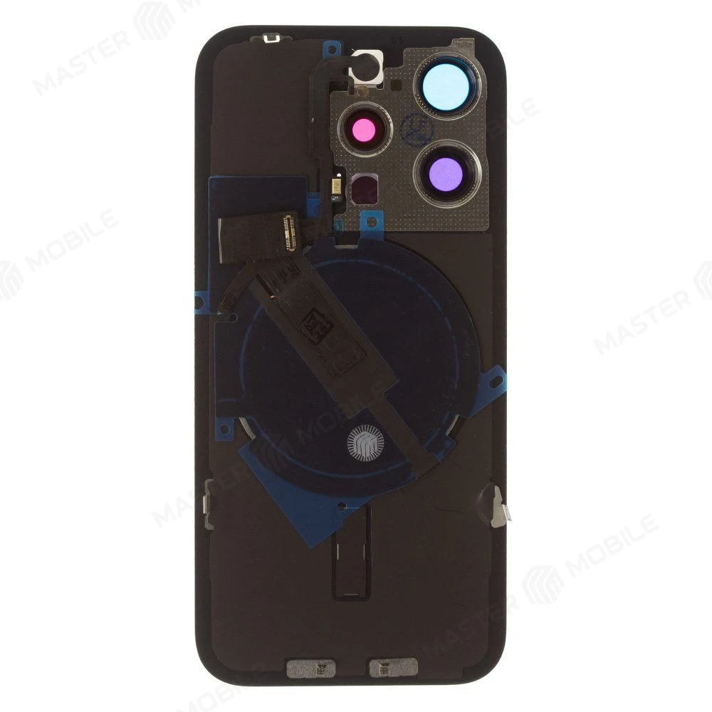 Задняя крышка для Apple iPhone 15 Pro (черный) (в сборе со стеклом камеры и шлейфом) (Premium)  фото №2