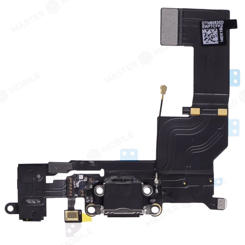 Шлейф для Apple iPhone 5s с комп. + разъем зарядки/гарнитуры + микрофон (черный)