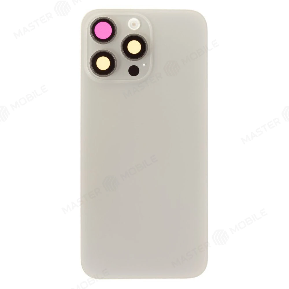 Задняя крышка для Apple iPhone 15 Pro Max (белый) (в сборе со стеклом камеры и шлейфом) (Premium)  фото №1