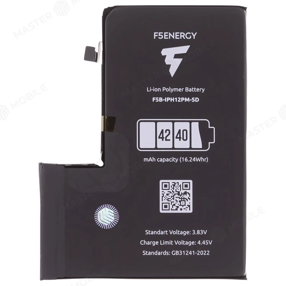 Аккумулятор для Apple iPhone 12 Pro Max (F5ENERGY) (усиленный) (4240 мАч) (SPECIAL EDITION) (SYSTEM DIAGNOSABLE) + двухсторонний скотч фото №1