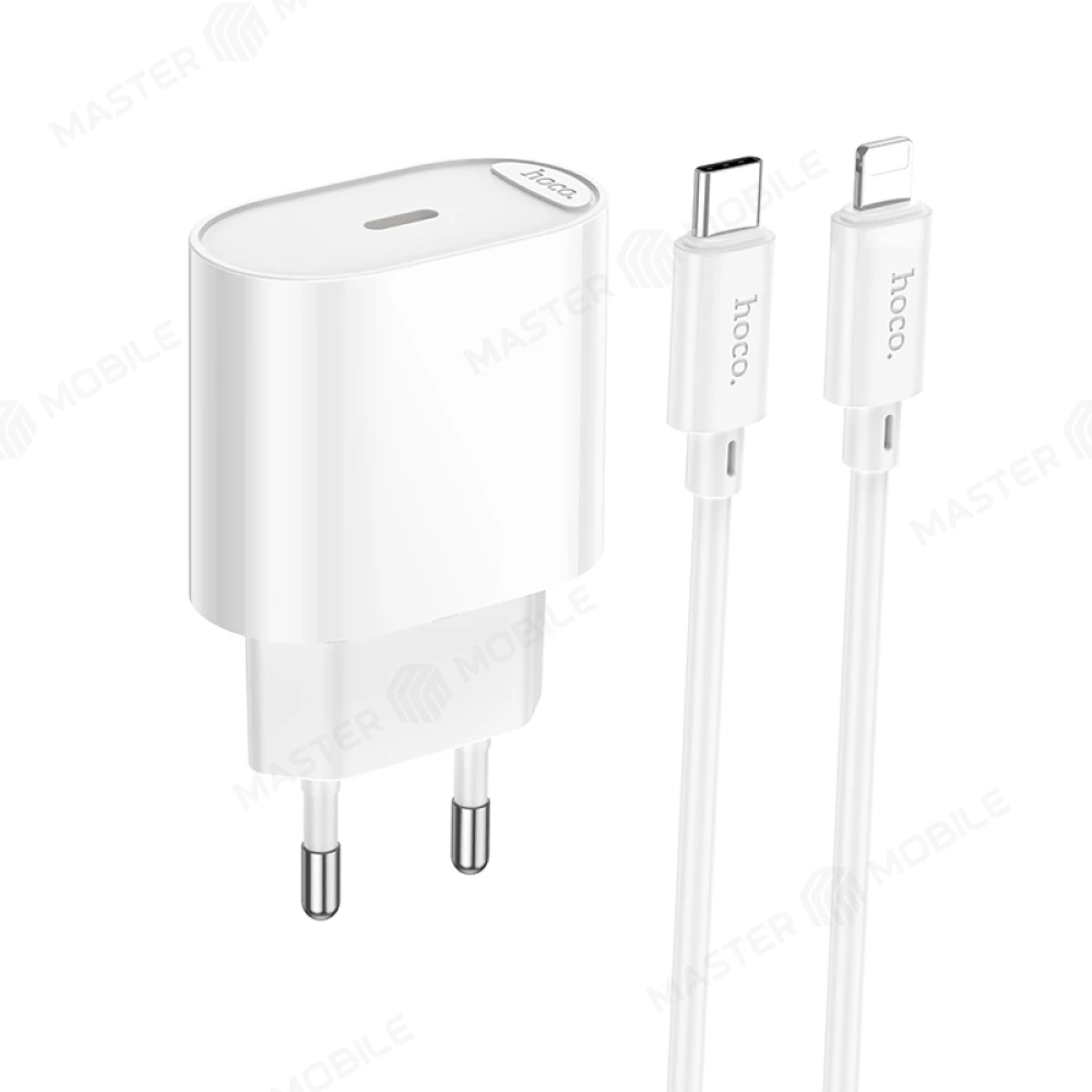 Сетевое зарядное устройство Hoco C109A TypeC 20W + кабель TypeC - Lightning (белый) фото №1