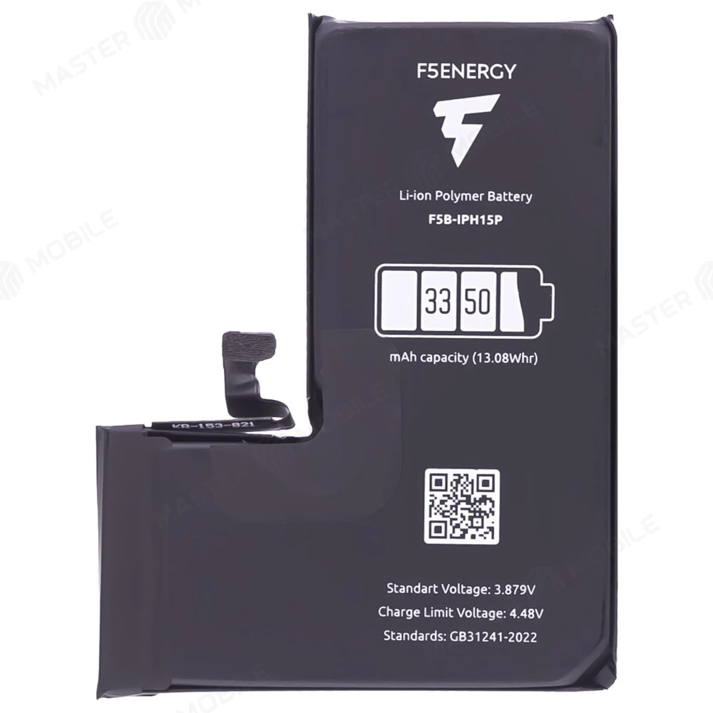 Аккумулятор для Apple iPhone 15 Pro (F5ENERGY) (усиленный) (3350 мАч) (SPECIAL EDITION) + двухсторонний скотч
