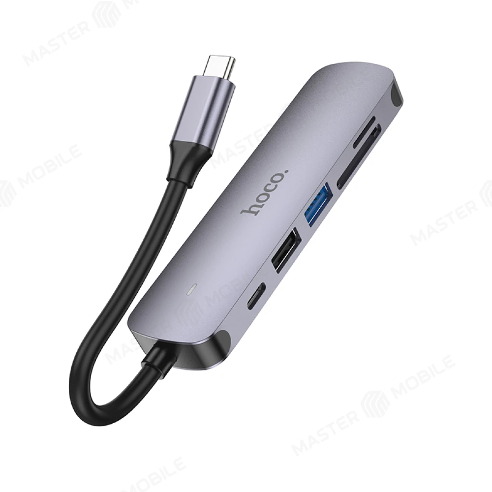 Разветвитель USB Hub Hoco HB28 HDMI/2 USB/TypeC/SD - TypeC (серый) фото №5