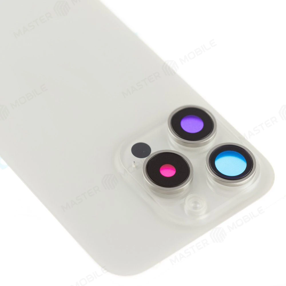 Задняя крышка для Apple iPhone 15 Pro (белый) (в сборе со стеклом камеры и шлейфом) (Premium)  фото №3