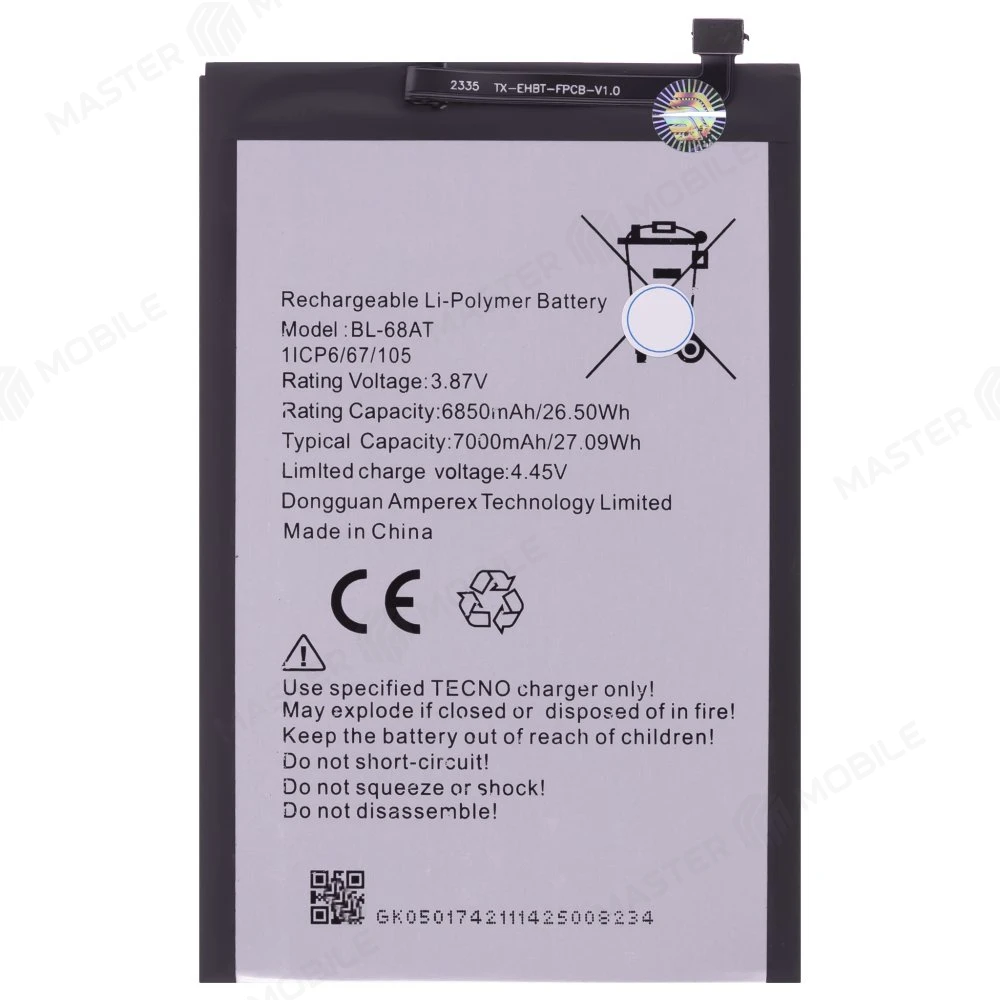 Аккумулятор для Tecno Pova 2 (LE7N) / Pova 3 (LF7N) (BL-68AT)  фото №1