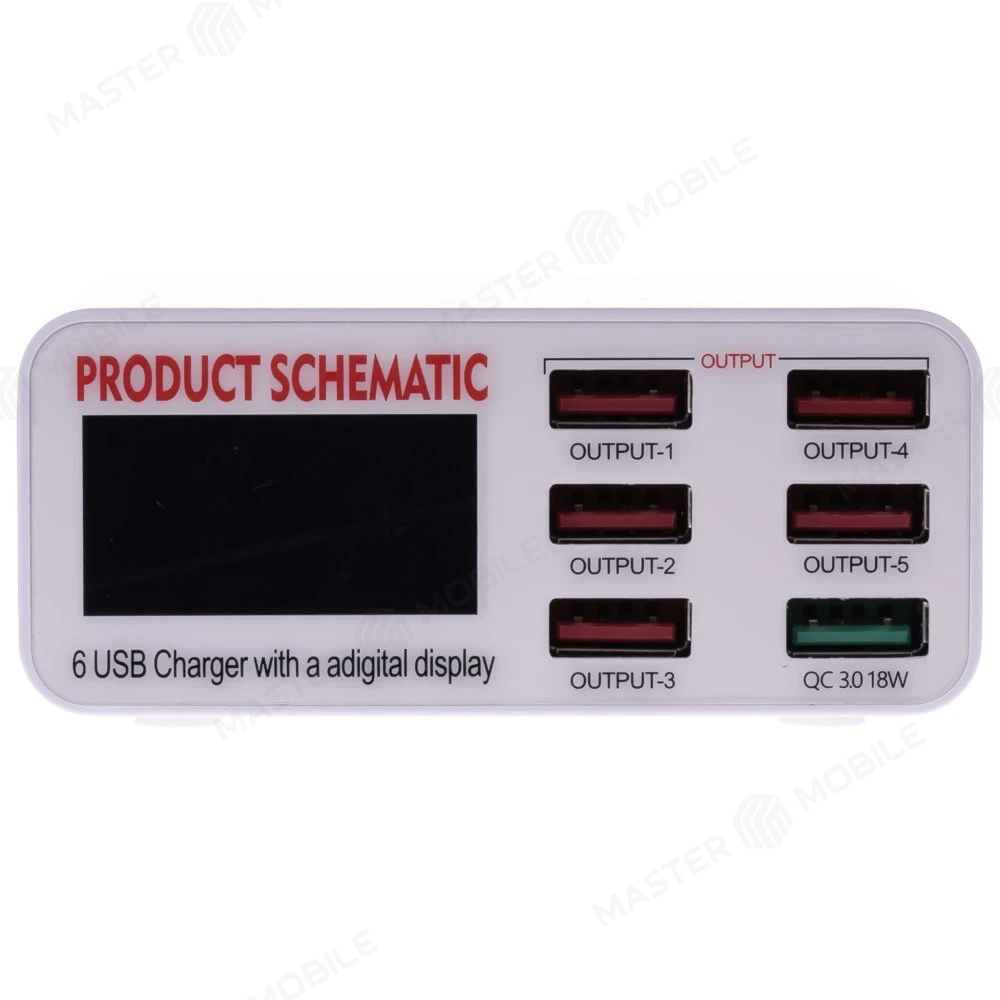 Зарядная станция Product Schematic WLX-896 на 6 USB портов с дисплеем (40W)