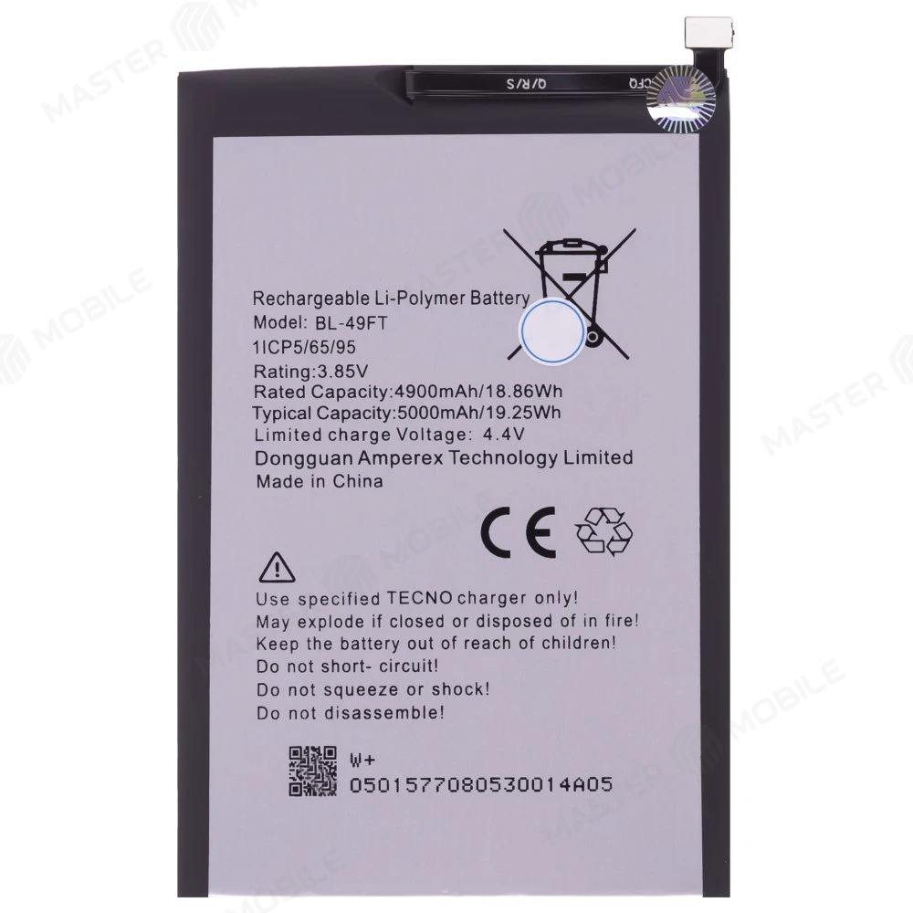 Аккумулятор для Tecno Spark 5 / Spark 6 GO (KE5) / Spark 5 Pro (KD7) / Camon 15 Air (CD6) / Spark 8C (KG5N) / Camon 15 (CD7) и др. (BL-49FT)
