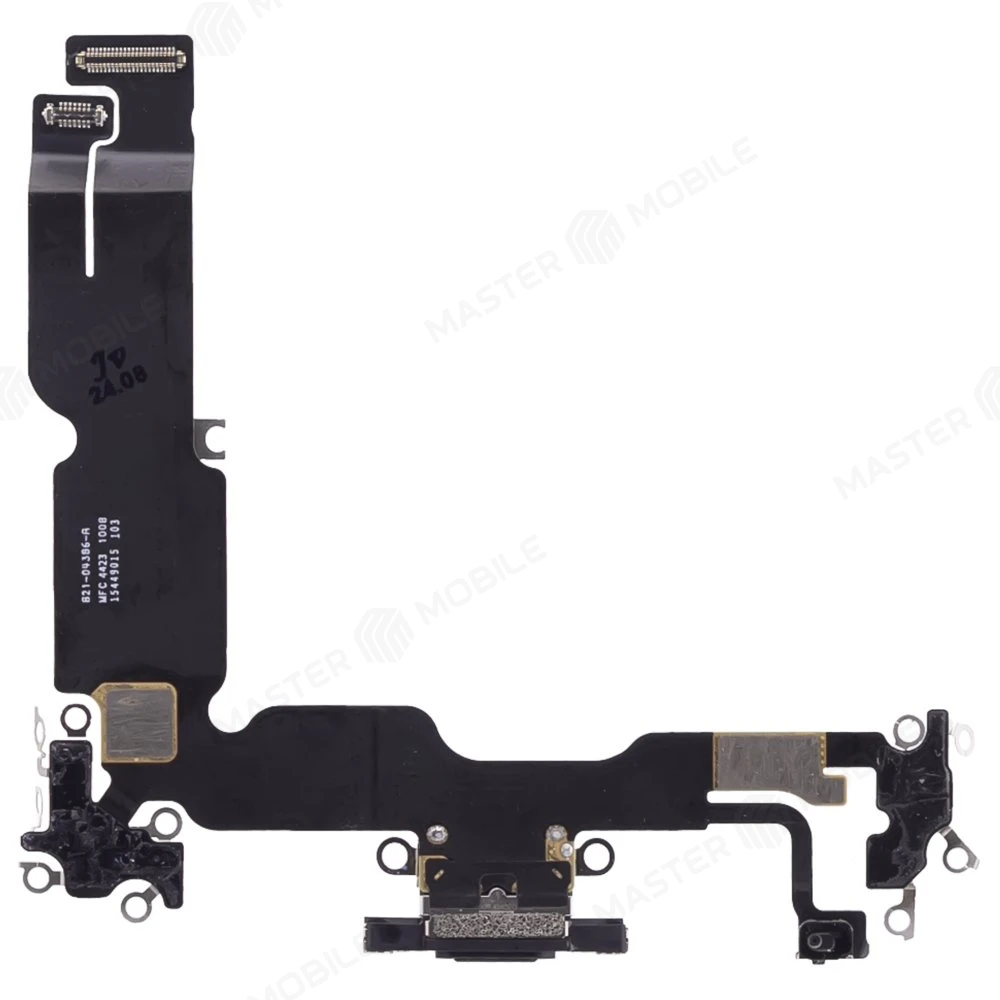 Шлейф для Apple iPhone 15 Plus с комп. + разъем зарядки + микрофон (черный) (ORIG100) фото №2