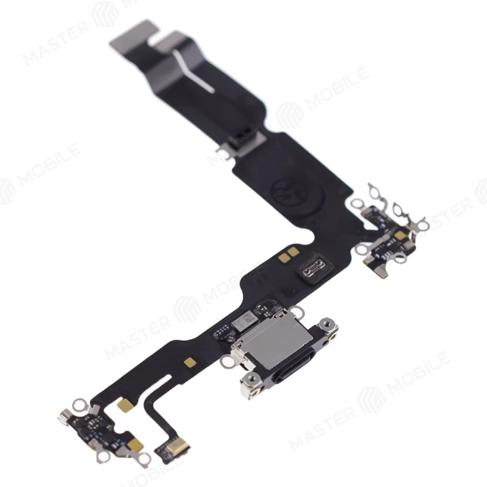 Шлейф для Apple iPhone 15 Plus с комп. + разъем зарядки + микрофон (черный) (ORIG100) фото №3