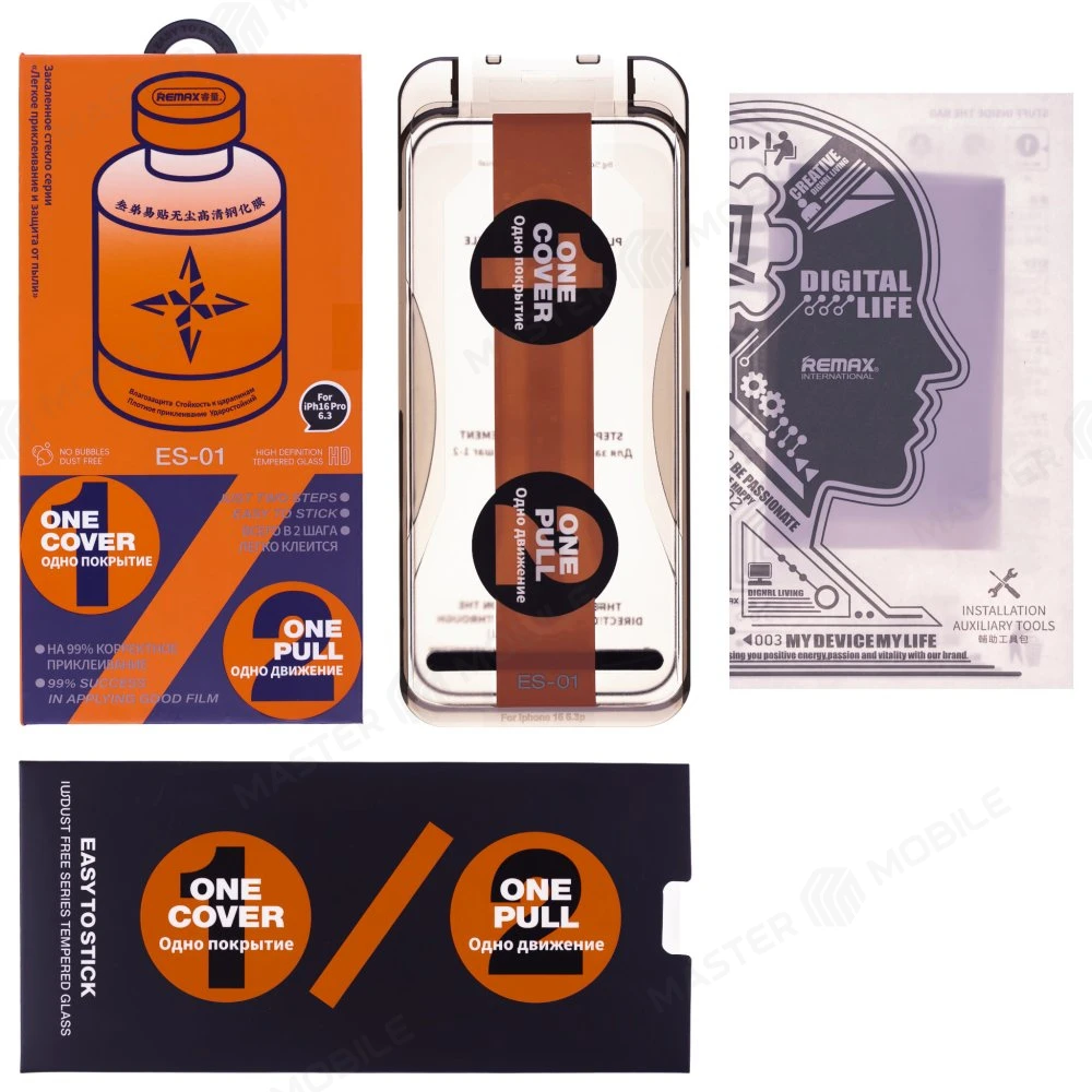Защитное стекло Remax Tempred Glass ES-01 с аппликатором для Apple iPhone 16 Pro / iPhone 17 (eSIM) / 17 (SIM + eSIM) (черный) фото №4